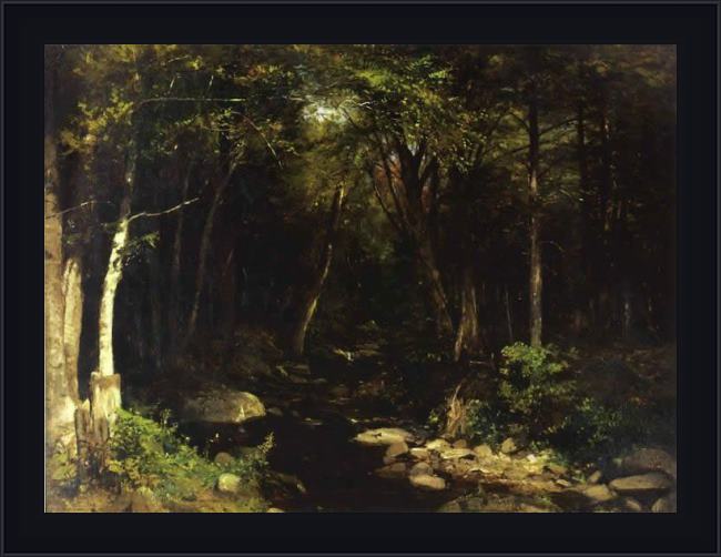 Framed Alexander Helwig Wyant woodland stream painting