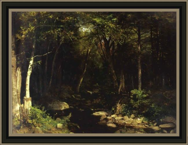 Framed Alexander Helwig Wyant woodland stream painting