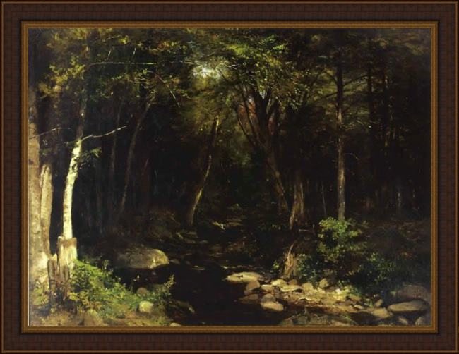 Framed Alexander Helwig Wyant woodland stream painting