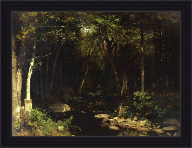 Framed Alexander Helwig Wyant woodland stream painting