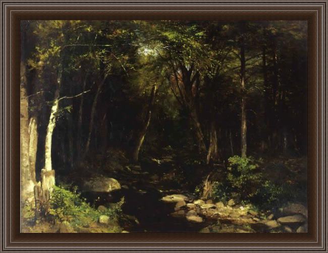 Framed Alexander Helwig Wyant woodland stream painting