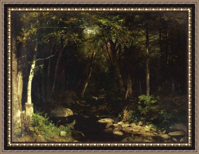 Framed Alexander Helwig Wyant woodland stream painting