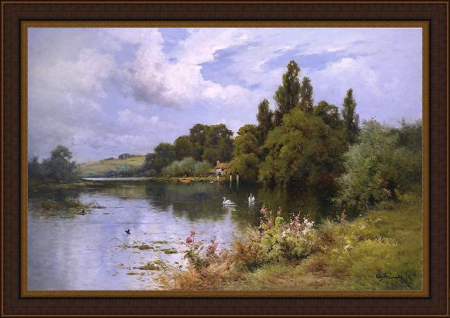 Framed Alfred de Breanski a reach at the thames above goring painting