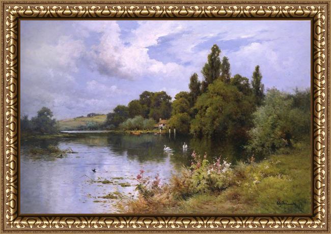 Framed Alfred de Breanski a reach at the thames above goring painting