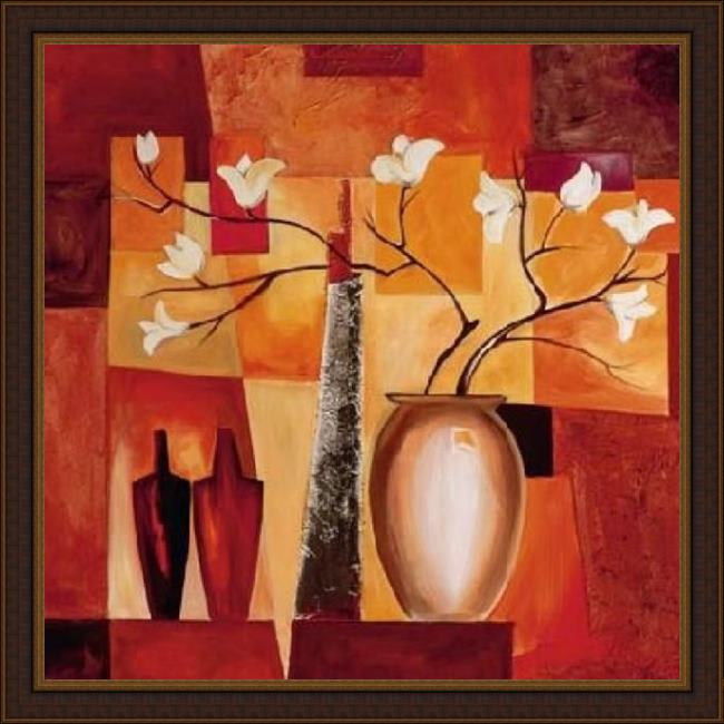 Framed Alfred Gockel orange geometric floral ii painting