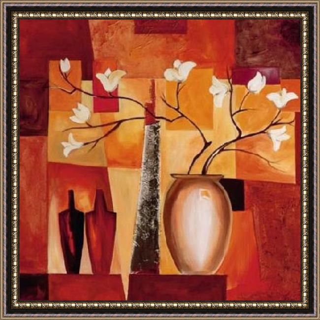 Framed Alfred Gockel orange geometric floral ii painting