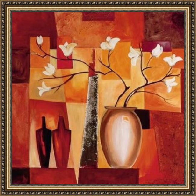 Framed Alfred Gockel orange geometric floral ii painting