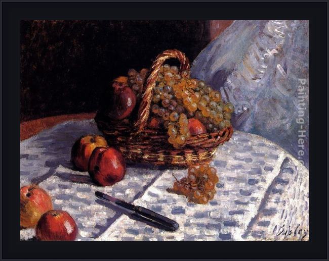 Framed Alfred Sisley still life apples and grapes painting