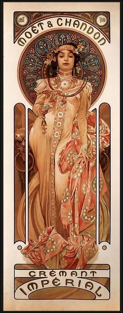 Framed Alphonse Maria Mucha moet and chandon cremant imperial painting