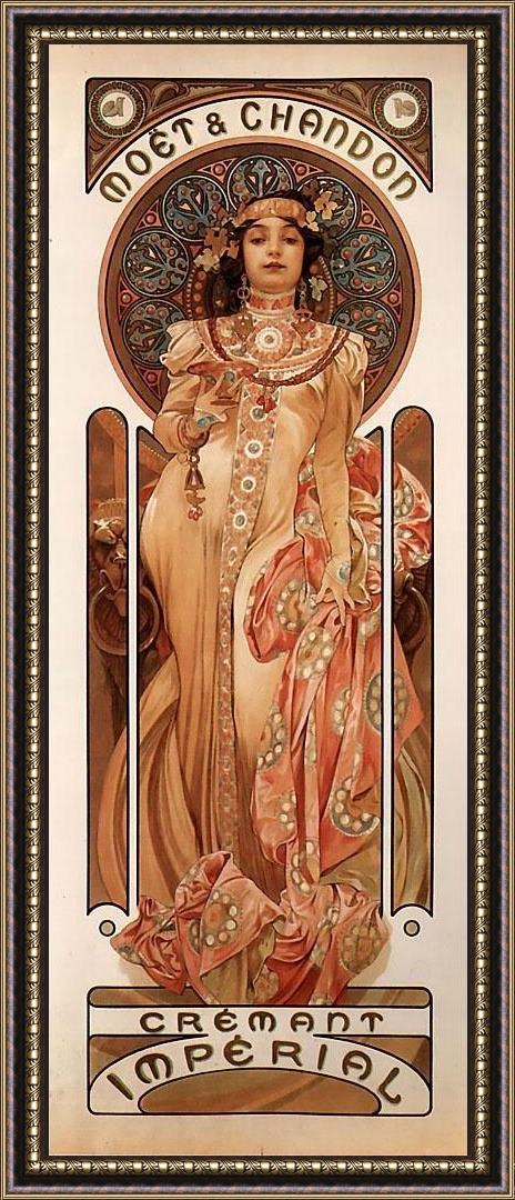 Framed Alphonse Maria Mucha moet and chandon cremant imperial painting