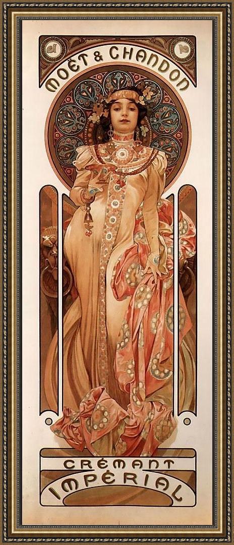 Framed Alphonse Maria Mucha moet and chandon cremant imperial painting