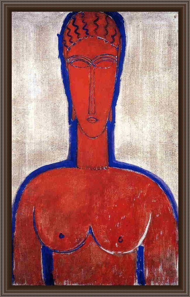 Framed Amedeo Modigliani big red bust painting