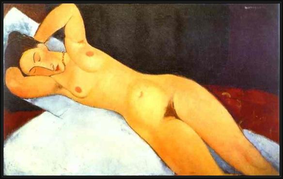 Framed Amedeo Modigliani nude with a necklace painting