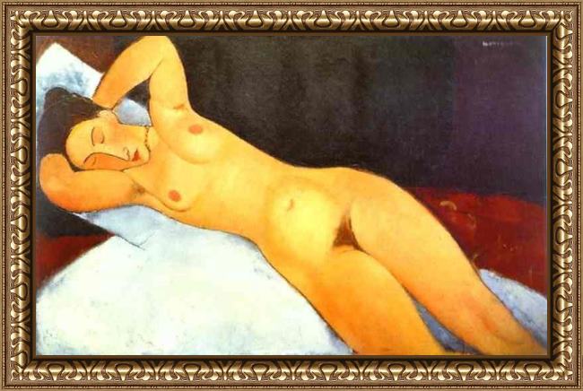 Framed Amedeo Modigliani nude with a necklace painting