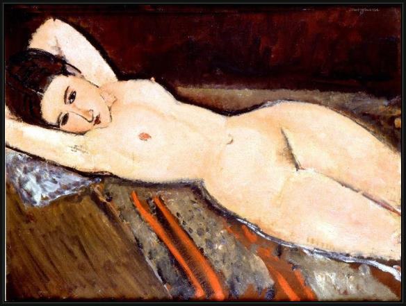 Framed Amedeo Modigliani nude with hands behind head painting