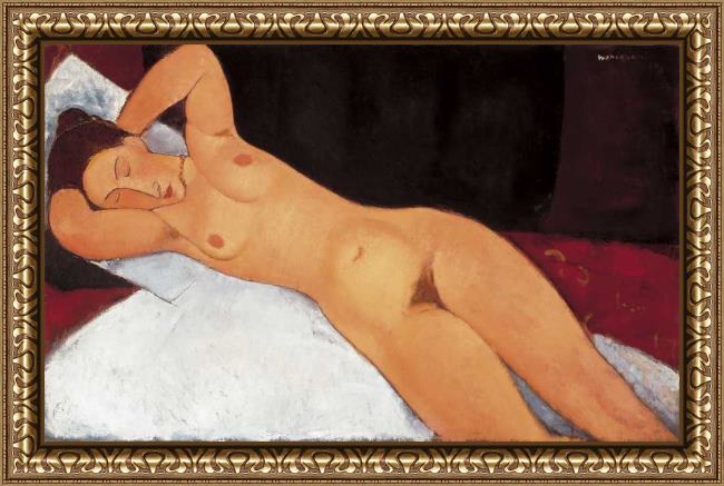 Framed Amedeo Modigliani nude with necklace painting