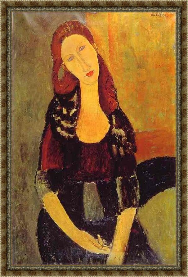 Framed Amedeo Modigliani portrait of jeanne hebuterne painting