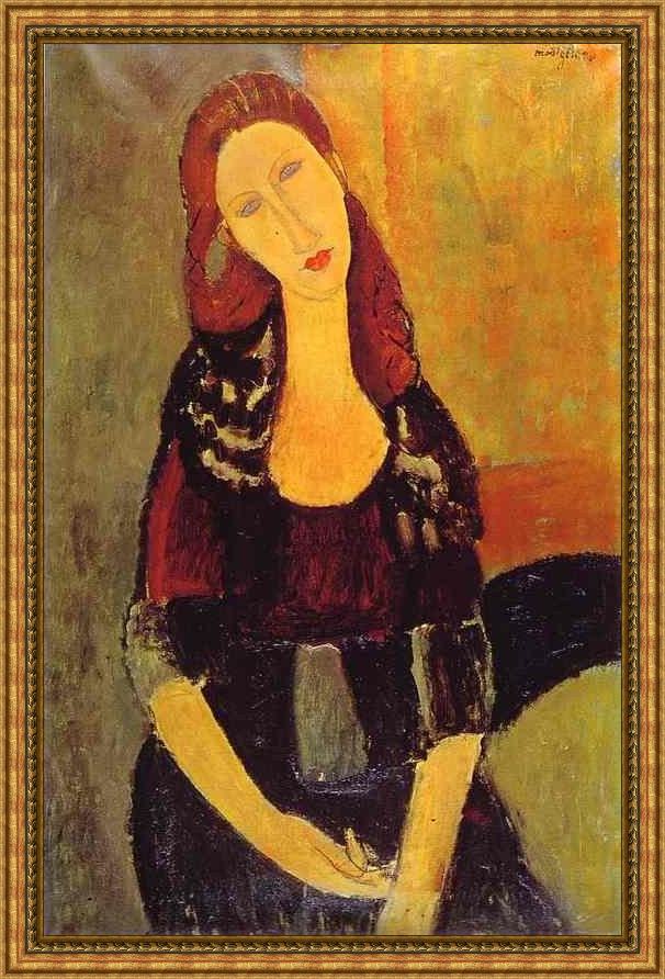 Framed Amedeo Modigliani portrait of jeanne hebuterne painting