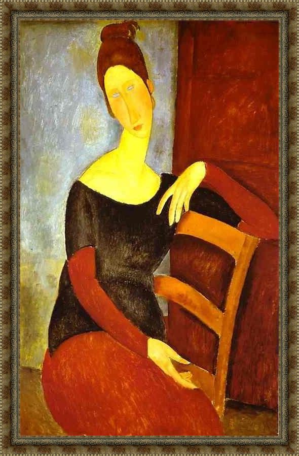 Framed Amedeo Modigliani portrait of jeanne hebuterne 1 painting