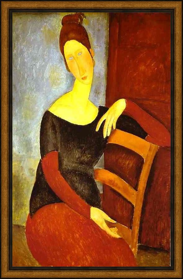 Framed Amedeo Modigliani portrait of jeanne hebuterne 1 painting