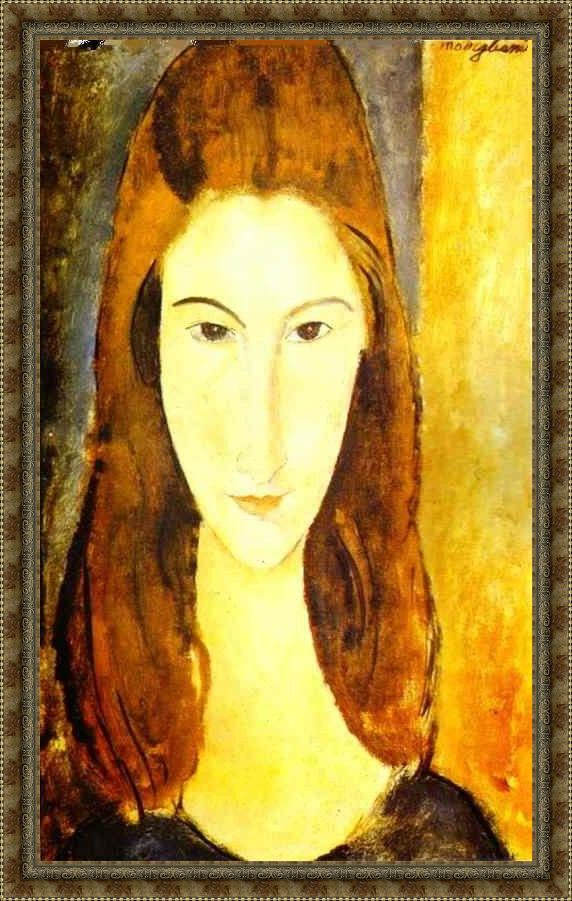 Framed Amedeo Modigliani portrait of jeanne hebuterne 2 painting