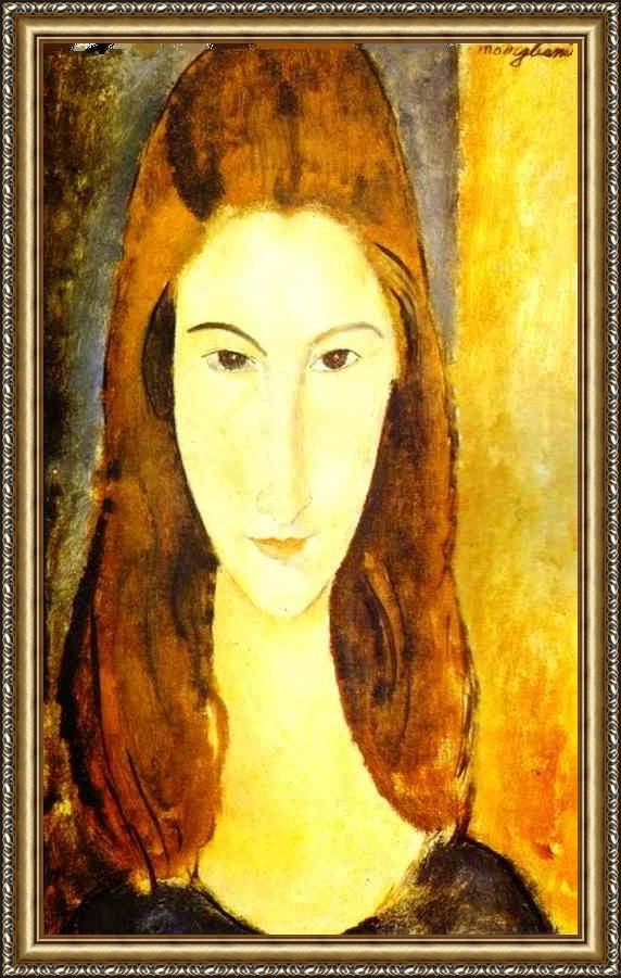 Framed Amedeo Modigliani portrait of jeanne hebuterne 2 painting