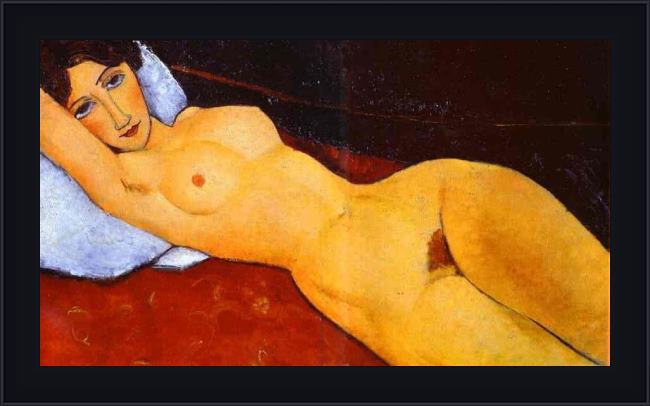 Framed Amedeo Modigliani reclining nude painting