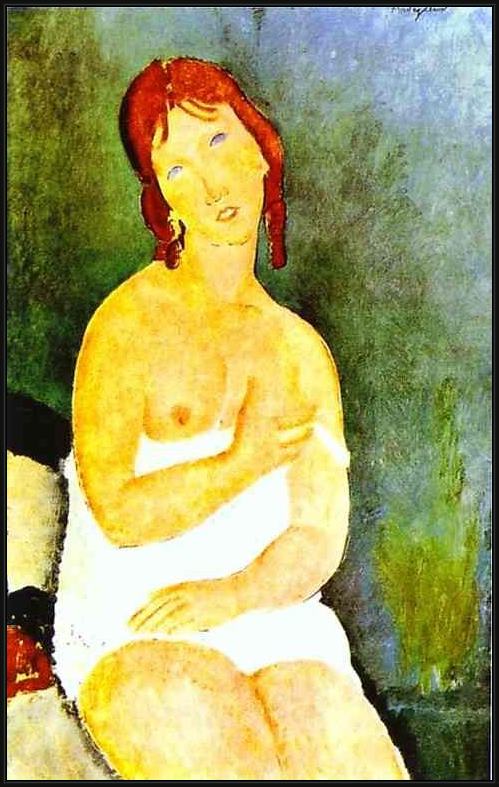 Framed Amedeo Modigliani red-haired young woman in chemise painting
