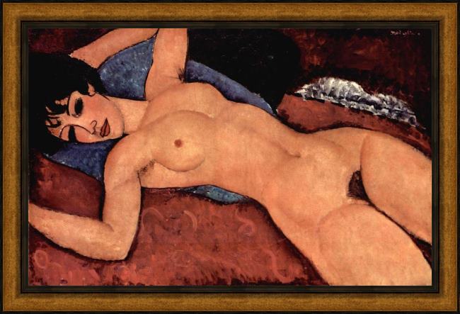 Framed Amedeo Modigliani red nude painting