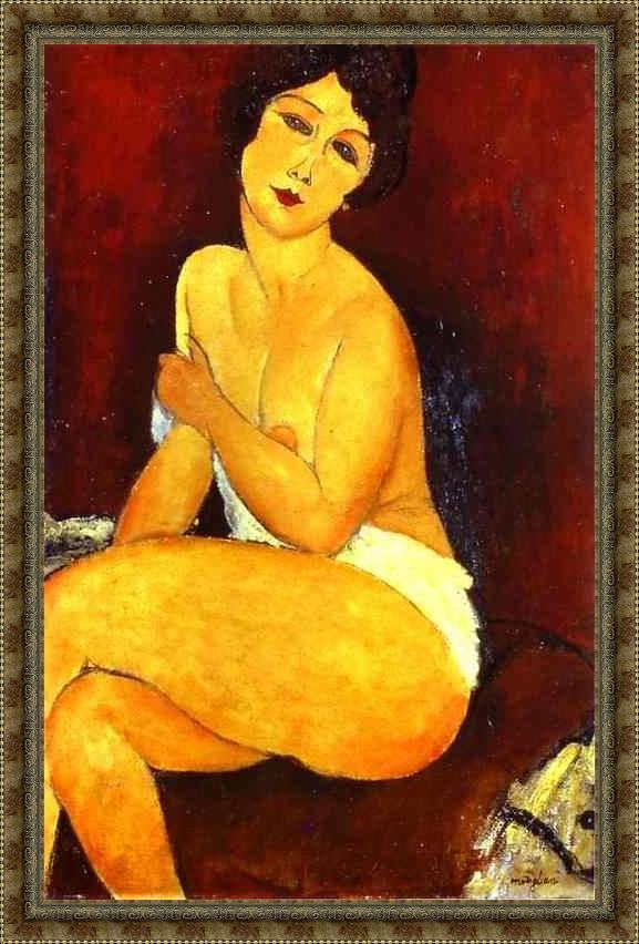 Framed Amedeo Modigliani seated nude on divan painting