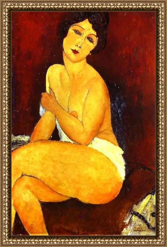 Framed Amedeo Modigliani seated nude on divan painting