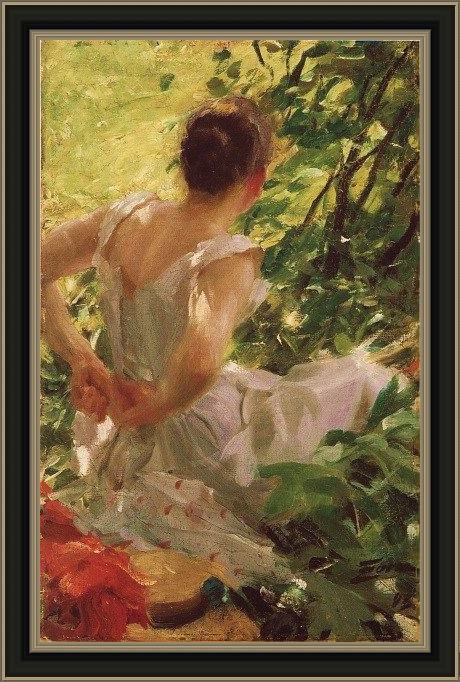 Framed Anders Zorn woman dressing painting