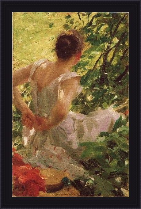 Framed Anders Zorn woman dressing painting