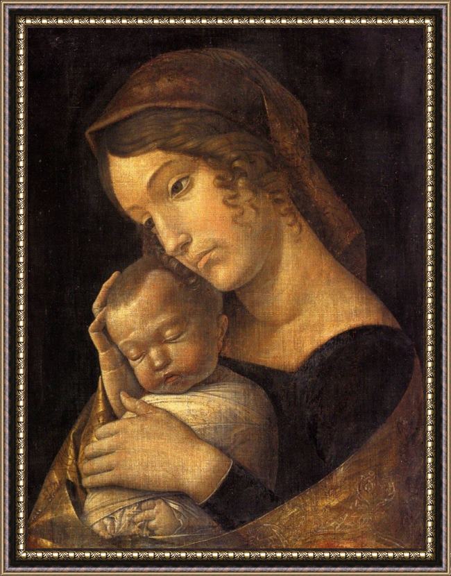 Framed Andrea Mantegna madonna with sleeping child painting