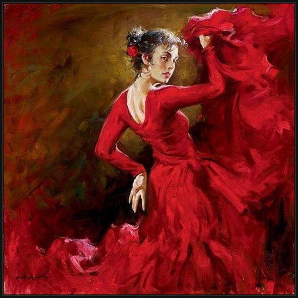 Framed Andrew Atroshenko crimson dancer painting