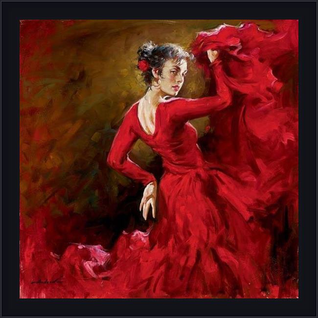 Framed Andrew Atroshenko crimson dancer painting