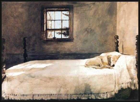 Framed Andrew Wyeth master bedroom painting