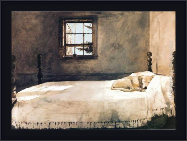 Framed Andrew Wyeth master bedroom painting