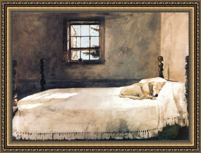 Framed Andrew Wyeth master bedroom painting