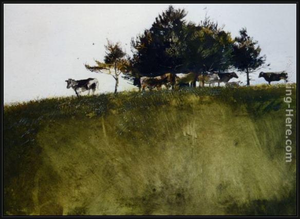 Framed Andrew Wyeth shadey trees painting