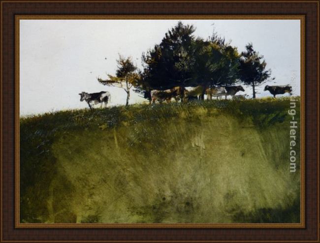 Framed Andrew Wyeth shadey trees painting