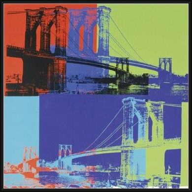 Framed Andy Warhol brooklyn bridge orange blue lime painting