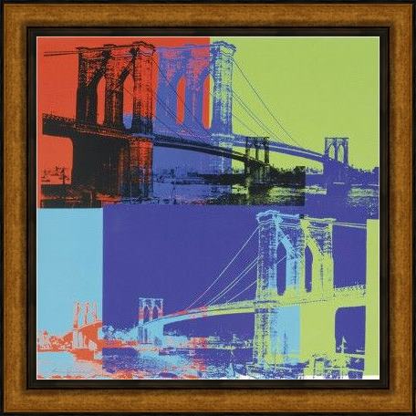 Framed Andy Warhol brooklyn bridge orange blue lime painting