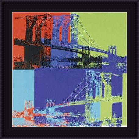 Framed Andy Warhol brooklyn bridge orange blue lime painting