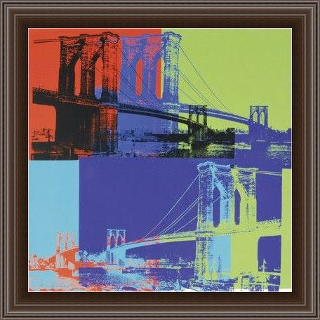 Framed Andy Warhol brooklyn bridge orange blue lime painting