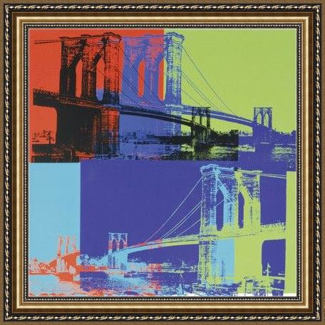 Framed Andy Warhol brooklyn bridge orange blue lime painting