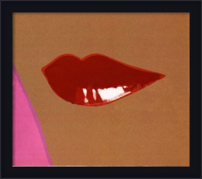 Framed Andy Warhol page from lips book painting