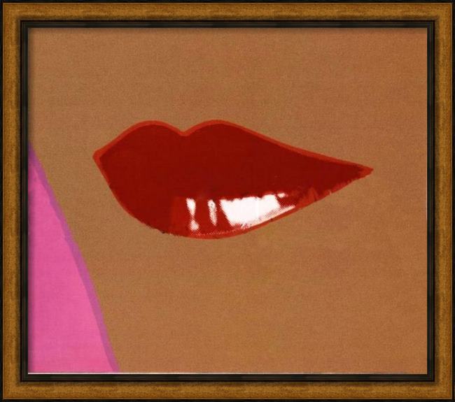 Framed Andy Warhol page from lips book painting