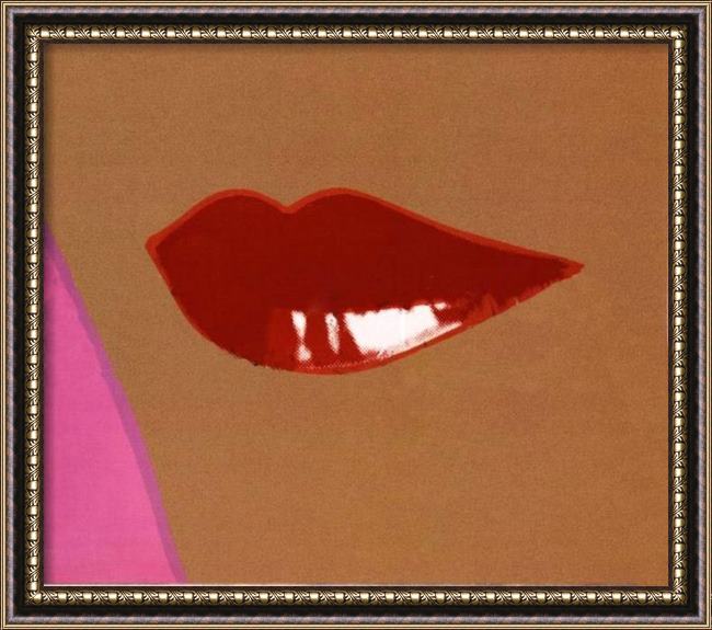 Framed Andy Warhol page from lips book painting