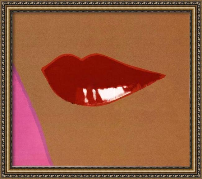 Framed Andy Warhol page from lips book painting